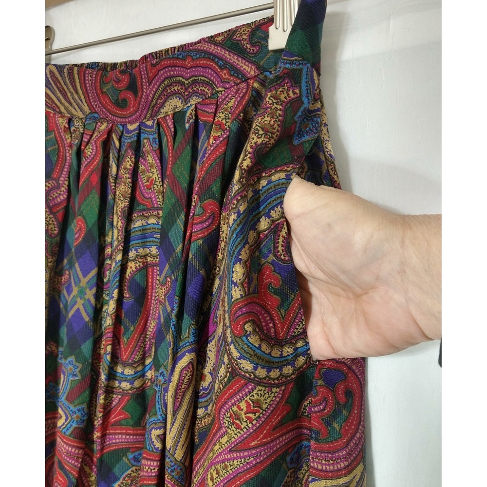 NWOT 80's VTG Separate Issue Jewel Tone Paisley Pleated Rayon Skirt Pockets sz 8 - Picture 5 of 7